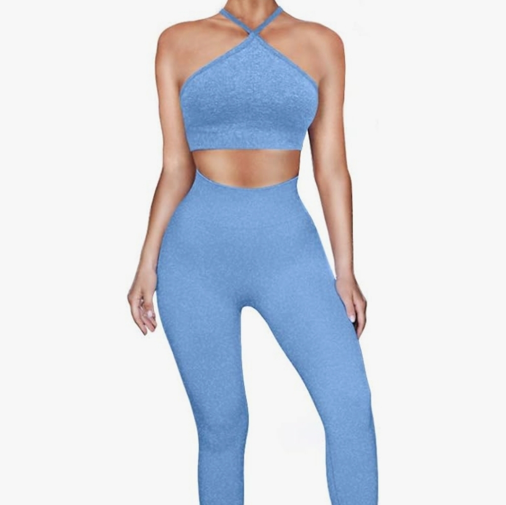EUYZOU Workout Set 2 Piece - Halter Sports Bra and High Waisted Leggings - Picture 3 of 15
